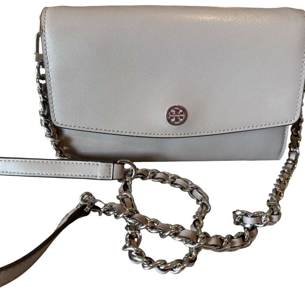 Tory Burch Women's Robinson Chain Wallet Crossbody Bag Gray Chain/leather Strap
